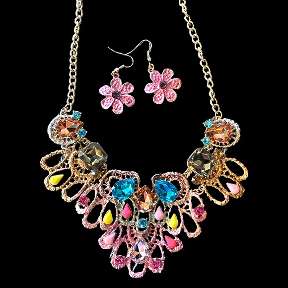 🎁 Colorful Crystal Statement Necklace Set - Picture 1 of 12